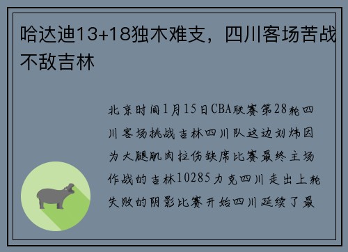 哈达迪13+18独木难支，四川客场苦战不敌吉林